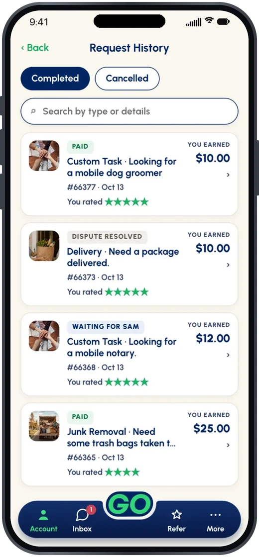 Gopher Go: request history with what you earned on each job