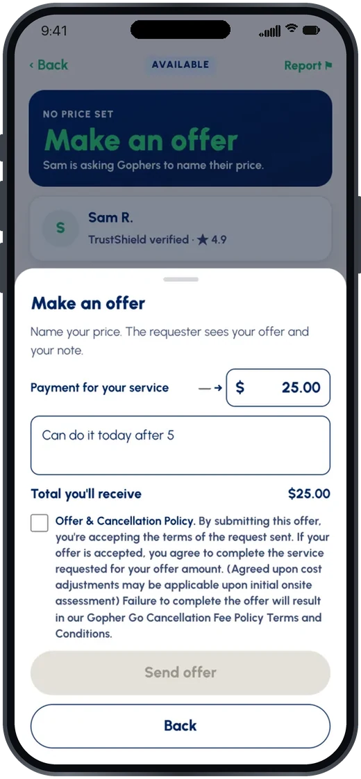 Gopher Go: Make an offer, naming your own price for a request with no price set