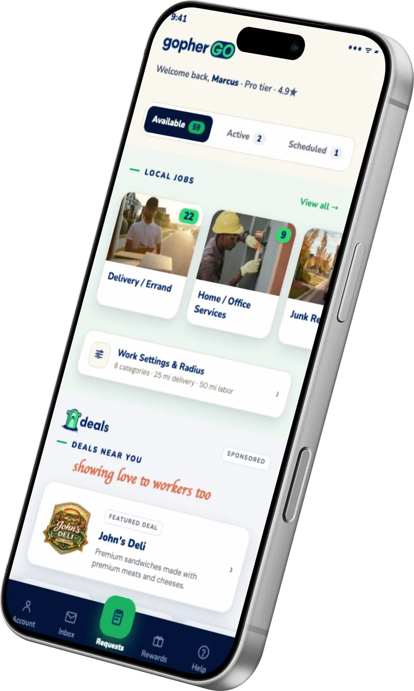 Gopher Go app — home screen