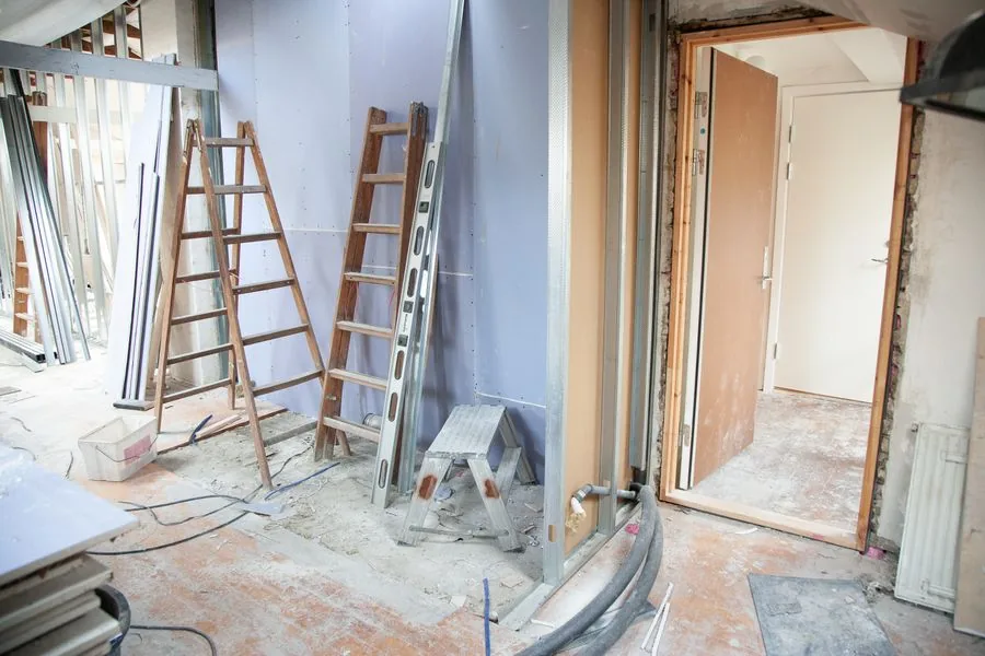 A home renovation site with construction debris to be hauled