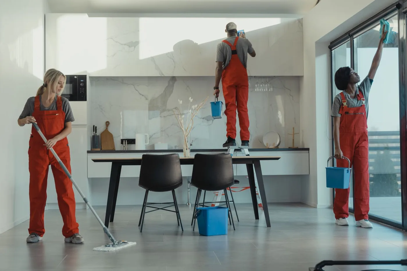 Cleaning crew turning over a commercial space